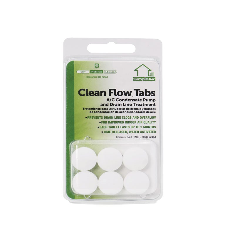 SimpleAir SACF Drain Line Clean Flow Tabs, for AC Units, HVAC Systems, Dehumidifiers, Condensate Drain Line Applications, 6 Count (1 Pack) - Image 1